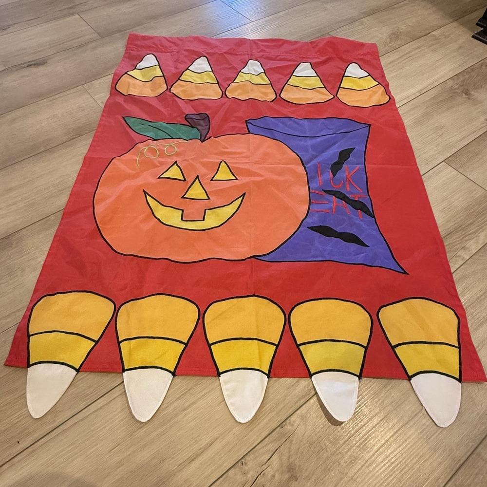 Halloween Yard Flag Banner 28x39 Pumpkin Jack-O-Lantern Candy Corn Retro Nylon